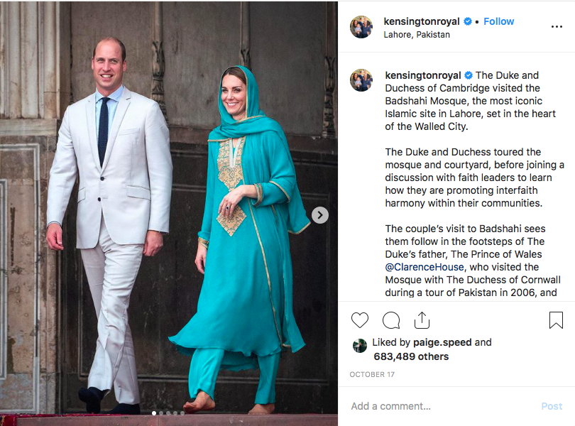 The Duke and Duchess of Cambridge in Pakistan. Photo via Instagram. 