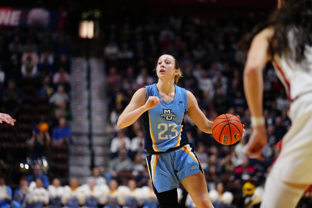 Jordan King tied her season-low point total in a single game (4) in Marquette's 58-29 loss to UConn in the Big East Tournament semifinals. (Photo courtesy of Marquette Athletics.)