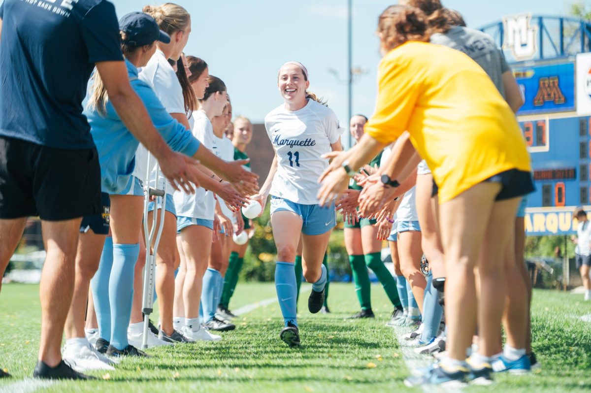 Senior forward Julia O'Neill boasts a cumulative 4.0 GPA while also juggling the workload of being a collegiate athlete. (Photo courtesy of Marquette Athletics.)  